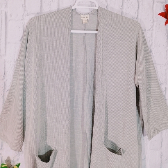 Anthropologie Donni Open Front Ribbed Cardigan‎ Longline Preppy Lagenlook - Picture 2 of 4